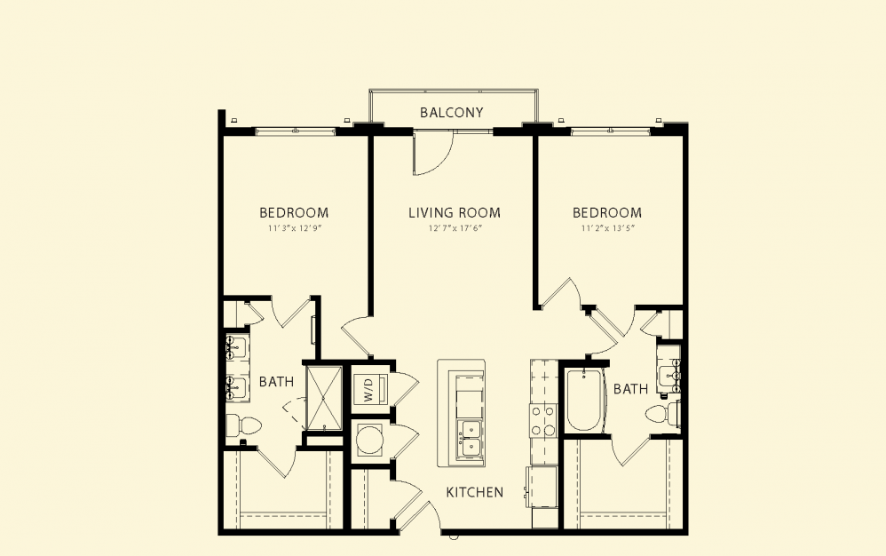Floor plan for 2 beds, 2 baths, 1050 sqft